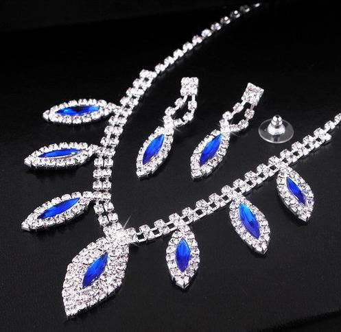 Classic Blue Crystal Czdimond Water Drop Necklace+Earrings Women ...