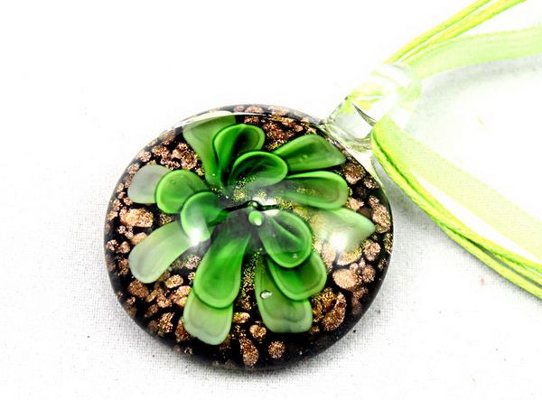 Ronde lampwork glas hanger ketting mode Italiaanse kunst murano 3D bloem goud stof glazen sieraden