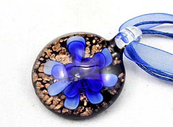 Runda lampor glas hängsmycke halsband mode italiensk konst Murano 3d blomma guld damm glas smycken