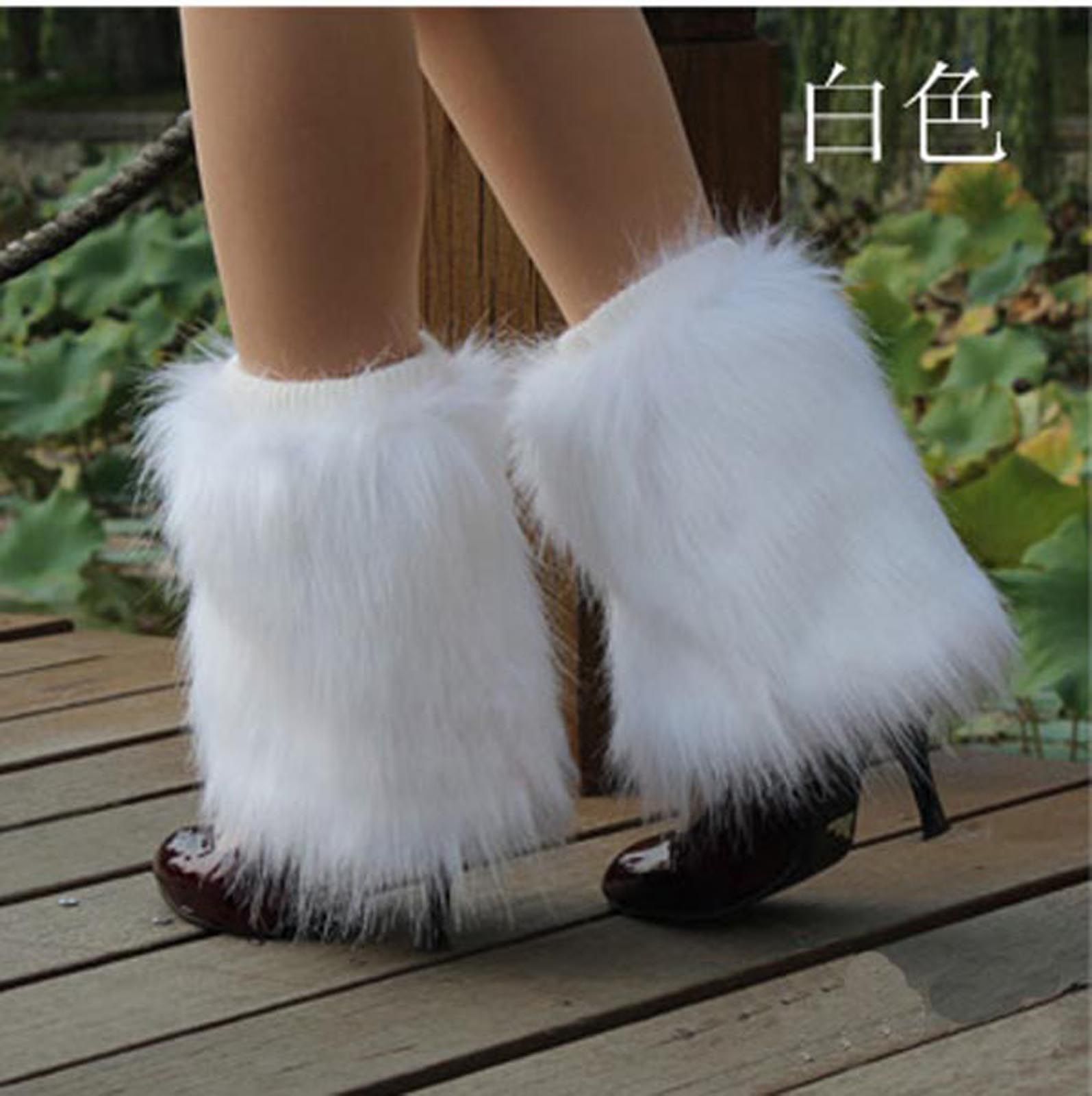 WTXUE Leg Warmer, Faux Fuzzy Leg Warmers For Women Girls Boot Cuff Cover Covers Christmas Cosplay Party Accessory Set, White