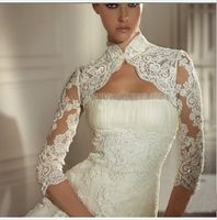 Hot New Arrival !! Snabb leverans Lace Beaded Wedding Bridal Jacka för Skönhet Bridal Wraps PJ009