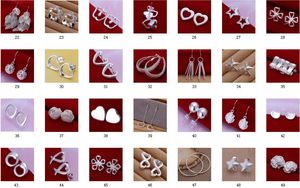 925 Silverpläterade örhängen Fashion Mix 28 Stil 30Pairs / Lot Ear Ring / Studs / Hanging Pendants Bästa gåva