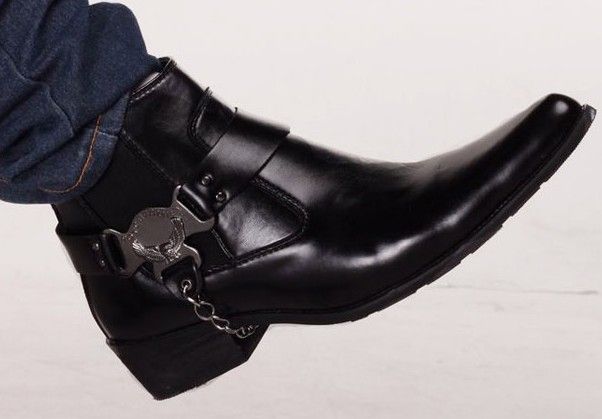 black boots with silver buckles