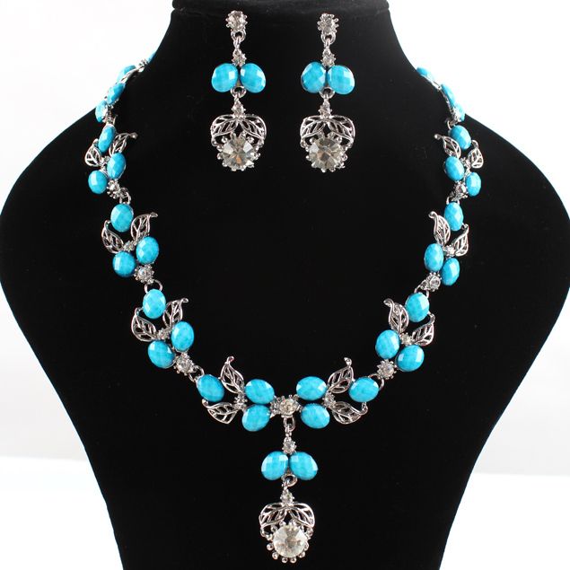 Bridal Wedding Jewelry Sets With Turquoise Necklace Earrings Fashion