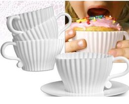 fun tea Canada - 4pcs=1box Tea Cup Silicone Cupcake Moulds Baking Fun Party Cakes Muffin Mould 4 Cup 4 Saucers Boxed