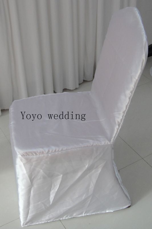 Vit Färg Runda Topp Bankett Satin Chair Cover Mycket för bröllop, fest, hotelldekoration