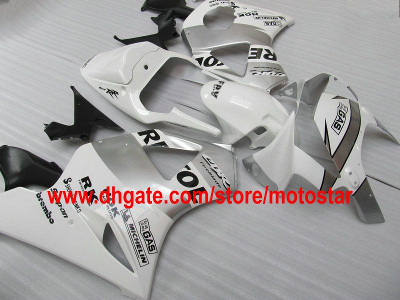 Vit Silver Repsol Fairing Kit för Honda CBR900RR 954 2003 2002 CBR900 954RR CBR954 02 03 CBR954RR Motorcykel Road Racing Fairings