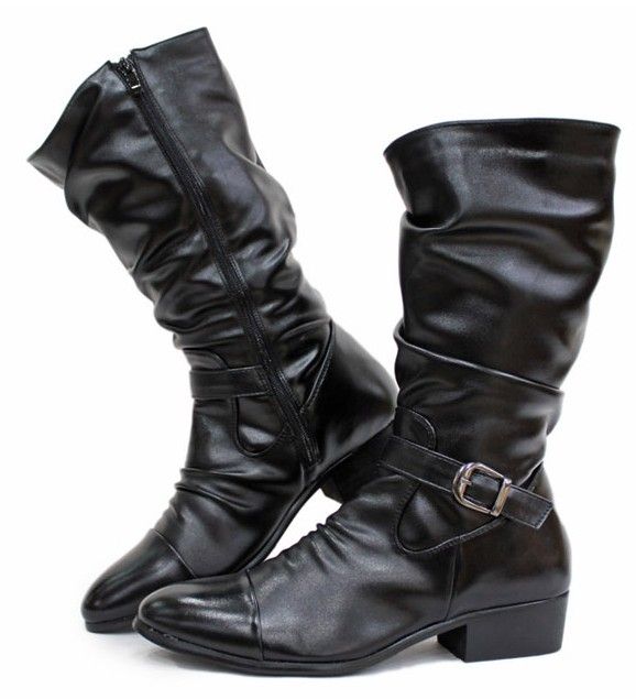 mens knee high boots black
