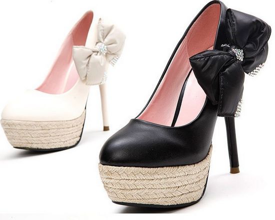 2016 Popüler Siyah veya Beyaz Moda lady Pompalar Zarif Yaz Altro Yüksek Topuk Yay Kadın Ayakkabı Platformu Ayakkabı Ücretsiz Kargo ile Pompaları