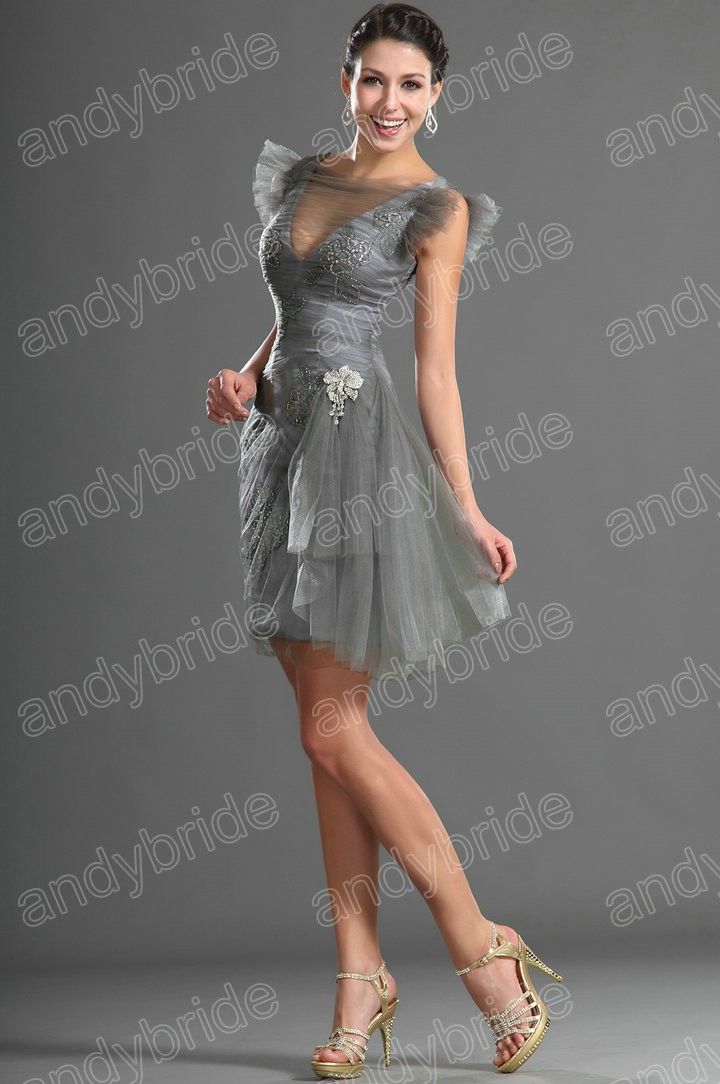 Wholesale DH 2013 Best Selling Gray Applique And Ruffled Tulle Short