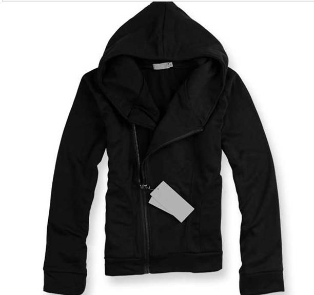 Qltrade_3 Ventas calientes Chaqueta con capucha de diseño delgado con cremallera para hombre Assassins Creed abrigo superior negro