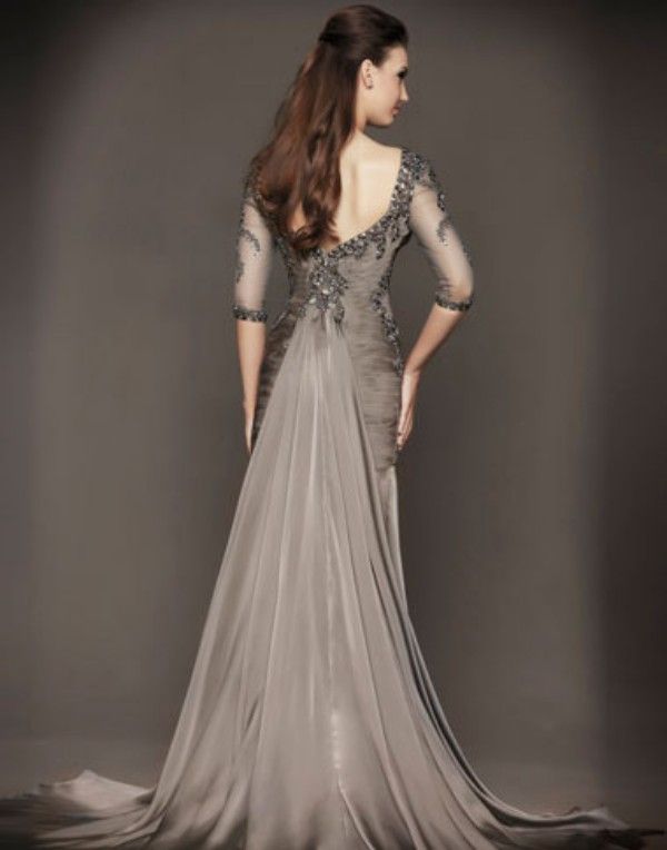 Custom Design Mermaid Long Prom Dress Bateau 3/4 Sleeves Full Length ...