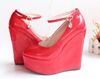 6 candy colors women's bride shoes,ankle strap 5.5CM high platform wedges heel shoes