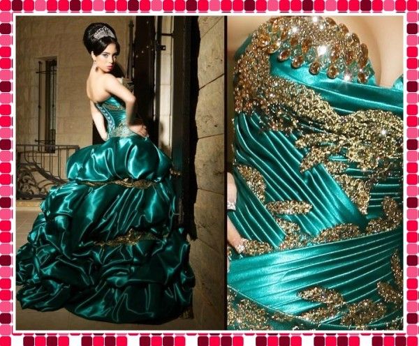 green and gold ball gown