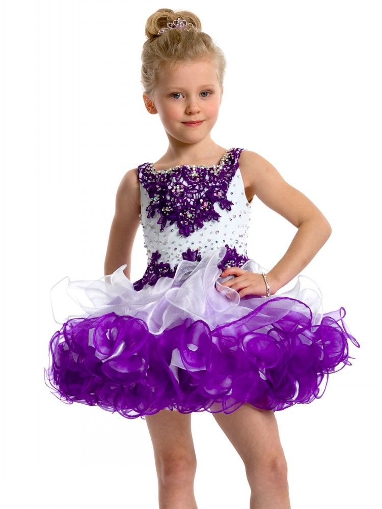 White And Purple Bead Cute Flower Girl Dress Toddler Pageant