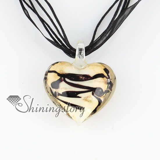 valentine's day heart love glitter with lines lampwork murano Italian venetian handmade fashion jewelry necklaces MUP124