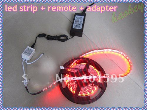 500m 5050 RGB LED Strip 5m 300 LED's Waterdicht 44 Key IR Remote Controller Voeding AC 110V 240V Goedkoopste via DHL FedEx