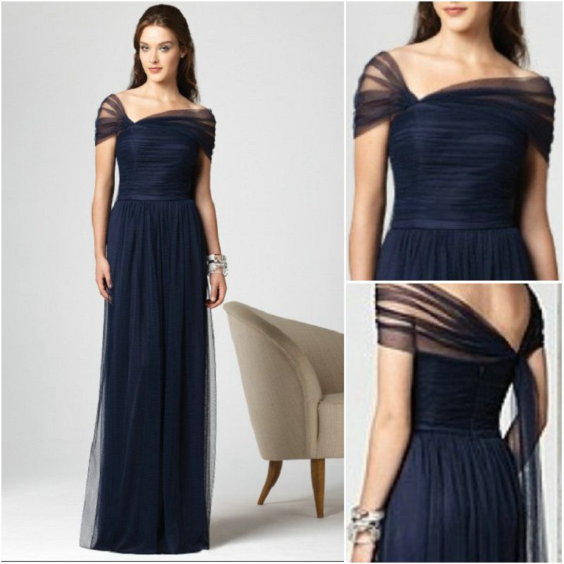 New Arrival Dark Navy Bridesmaid Dresses Stretch Tulle Cap Sleeves Full ...