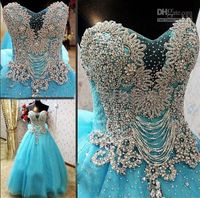 Wholesale New Arrival Strapless Luxury Crystals Blue Custom Online A Lin Wedding Dress Bridal Gown Princess Vestidos De Novia