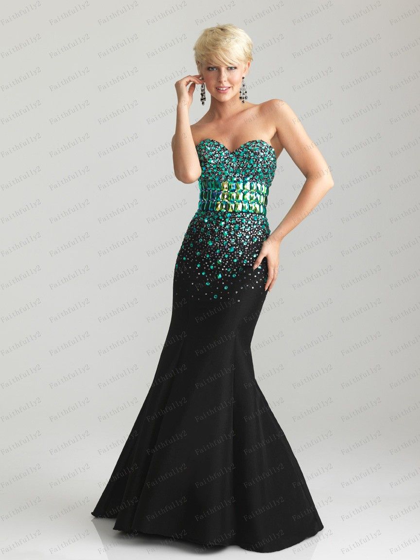 black and teal prom dress
