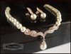 Gold Plated Tear Drop Cream Pearl and Rhinestone Crystal Bridal Necklace and earrings Jewelry Set7857175