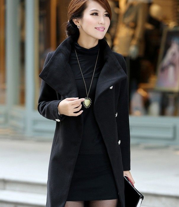 New Womens Fashion Wool Cashmere Winter Noble Long Trench Coat Outwear ...
