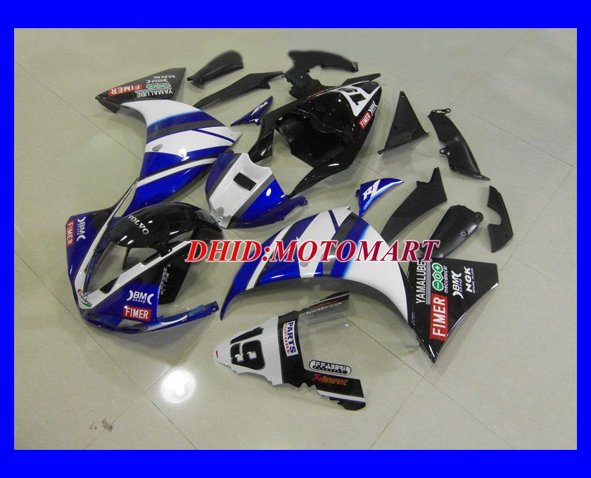 ABS أبيض أزرق أسود Fairing KIT لـ YAMAHA YZF R1 09 10 YZFR1 2009