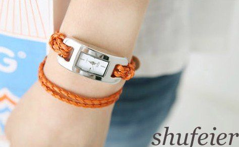 

leather cord fashion watches Women's Hand-woven Leather Bracelet Wrist Watch Two Color xmas gift 5pcs/lot