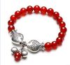 Ny! handgjord tibetansk silver kyssande fisk röd agat pärlstav armband elasticitet dubbel mode pärla kvinnor 15st / lot