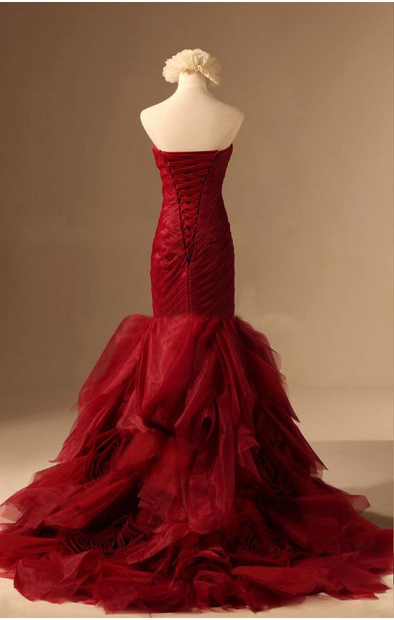 New Arriva Actual Picture Wine Red Ball Gown Mermaid Organza Wedding ...