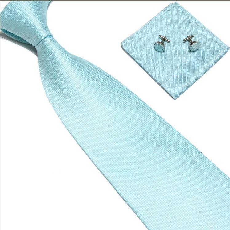 Mens Tie Cuff Links Handkerchief Set 100 SILK New Christmas Gift SOLID