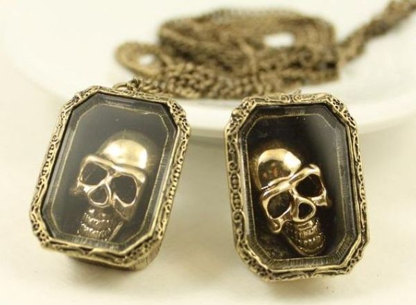 

Новый Punk Стиль Vintage Bronze Металл Длинные цепи Box Череп ожерелье унисекс