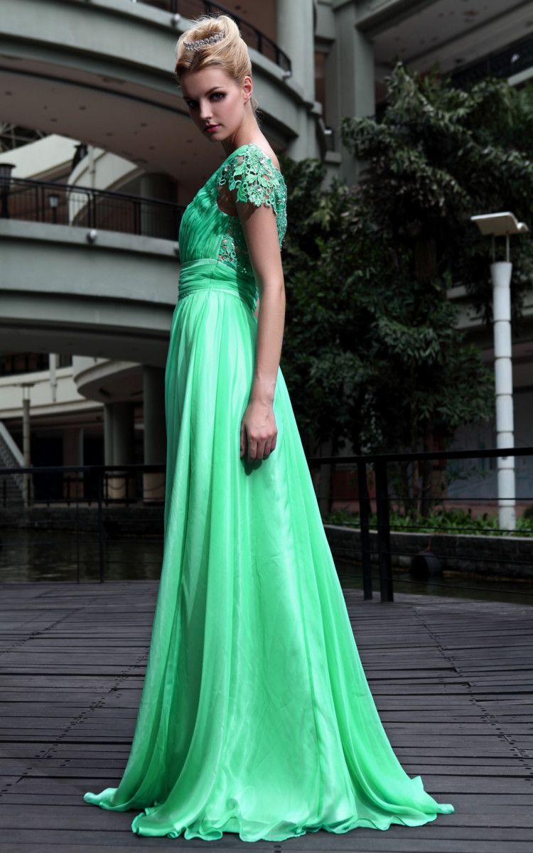 2013 Elegant Long Evening Dresses Prom Dresses A Line Chiffon Lace ...