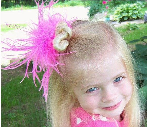 LIGHT PINK and GOLD over the top hair bow with ostrich puff