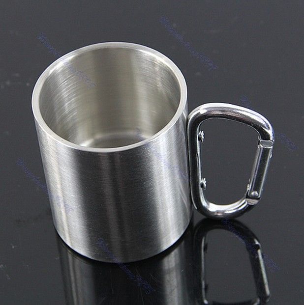 stainless steel mug with carabiner clip handle