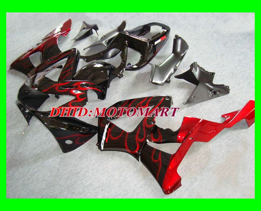 ABS Red Flames Black Fairing Kit voor HONDA CBR900RR 929 00 01 CBR 900RR 2000 2001 CBR 900 RR Motorfietsverbarstset + 7Gifts