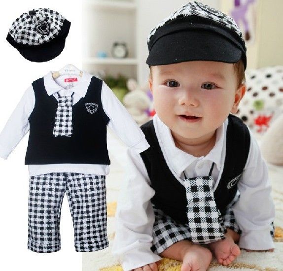 Preppy Style Gentleman Babys Outfits Kids Clothes Sets Shirt+Tie+Pants