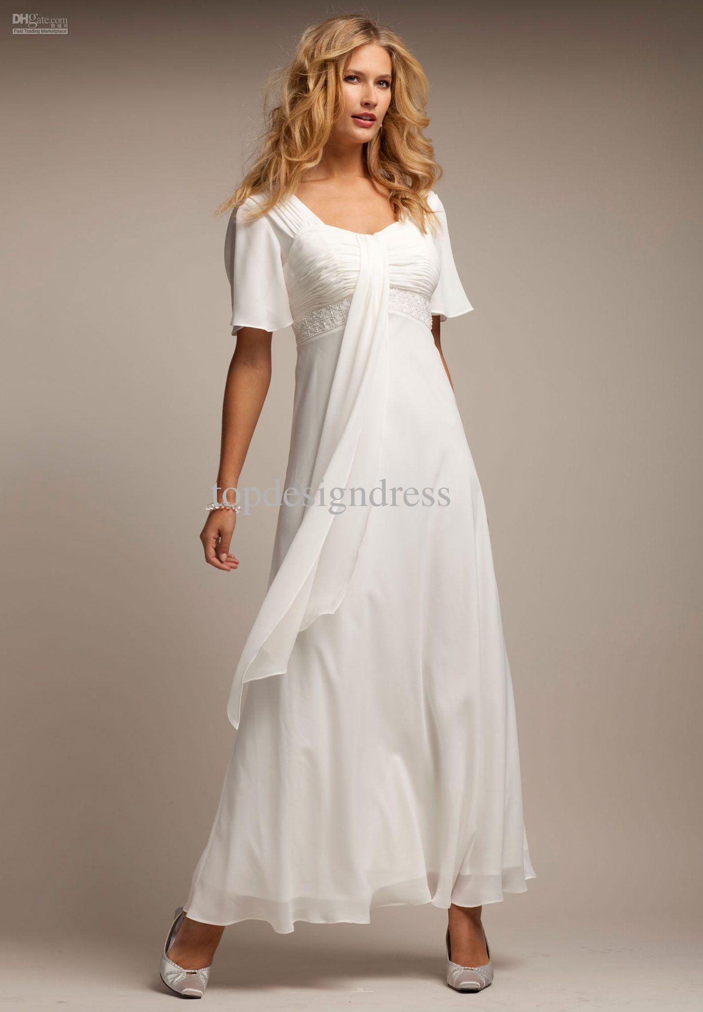 Hot Sale Fashion Bridesmaid Dress A Line Roamans Flutter Sleeve Beaded