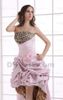 2015 Sexig Pink Hi Lo Tafta Leopard Prom Dresses Axless Ruffled pärlklänningar HW0877730705