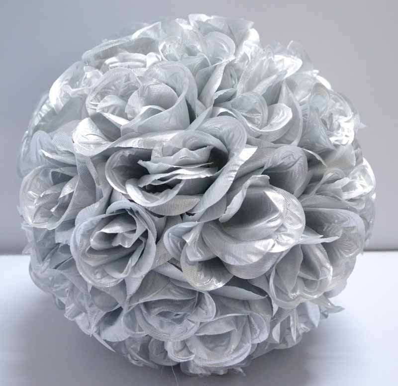 Of 10 Silver Color Artificial Rose Flower Kissing Balls 12 Diameter
