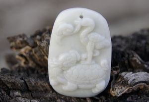 White jade. Sea turtles, wishful thinking of the crane. (title) necklace pendant