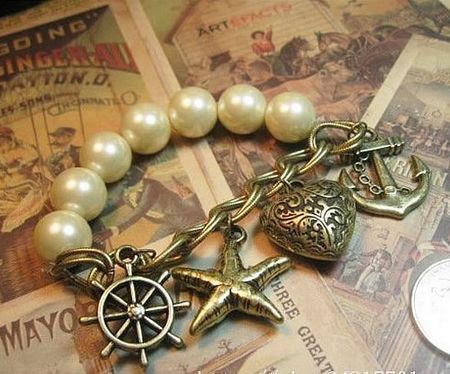 Moda vintage Anchor stella marina timone scolpito pesca cuore grande braccialetto di perle donne regali di Natale 15 pezzi