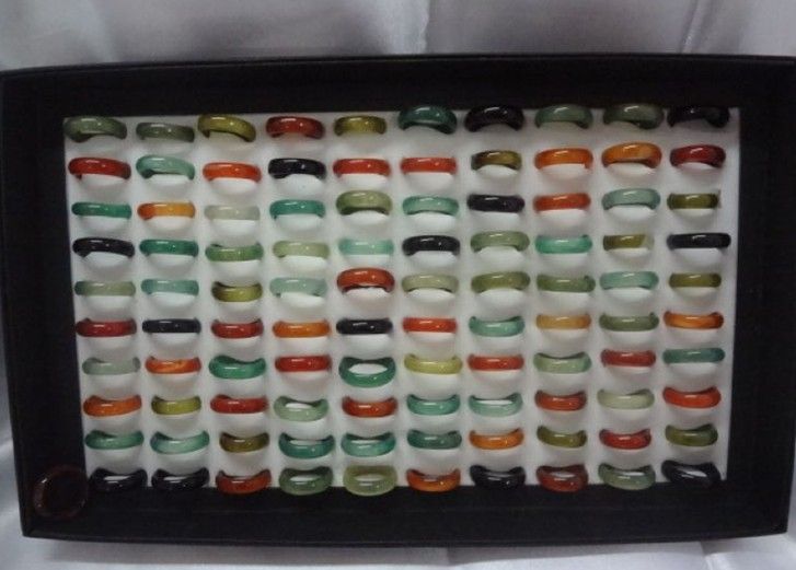 저렴 한 주식 처리 50pcs 다채로운 천연 마노 반지 6MM 옥수 보석 반지
