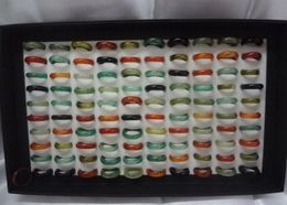 Processing low-priced stocks 50pcs Colourful natural agate ring 6MM Agate Gemstone Ring