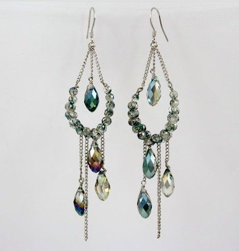 Pale Green Fashion Crystal Earrings Pure Handmade Mixed Colors Metal ...