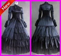 Yüksek Yaka Uzun Kollu Vintage Katmanlı Foor Uzunluk Gotik Victoria Gelinlik Lolita Cosplay