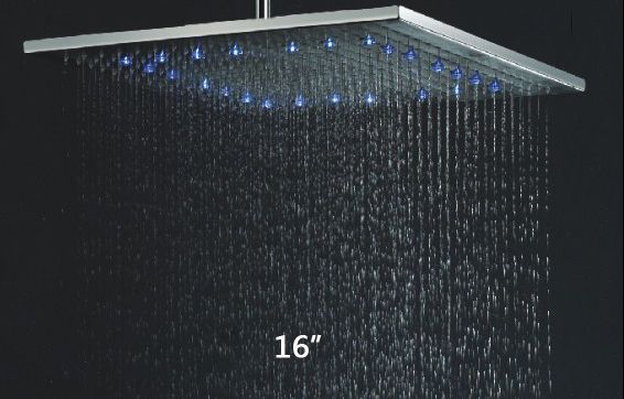 ¡Nueva llegada! Acero inoxidable (304) 16 pulgadas cepillada níquel sobre cabezal de lluvia LED cabeza de ducha BD017