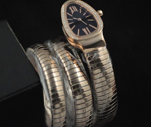 

Бесплатная доставка дамы Tubogas 18 К розовое золото змеиные часы с бриллиантами черн