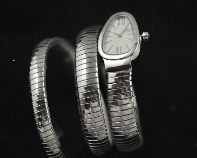 Free Shipping New lady Tubogas Stainless steel Snake Watch Silver Dial Women's Quartz Fashion WristWatches