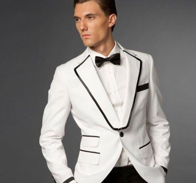 White And Black Groom Tuxedos 2014 Formal Best Mens Suits Groomsman ...